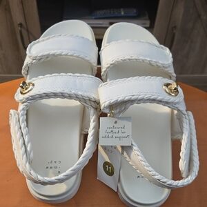 a new day White Braided Strap Slide Sandals with Gold Accents